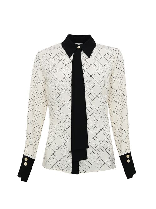 Camicia in gerogette con stampa logo bicolor Milk/Nero Elisabetta Franchi | CA10456E2EF1